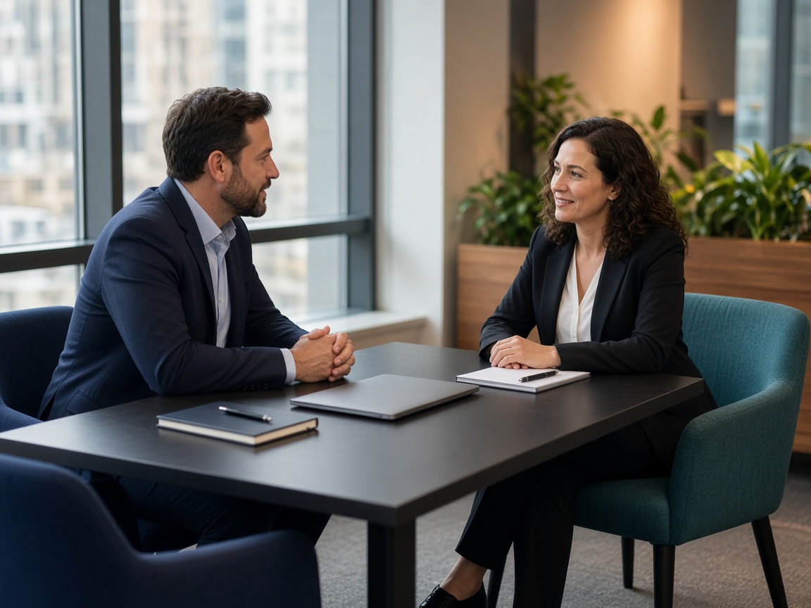 Staffing conversation in a modern office